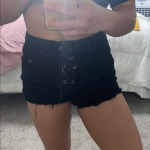 Black high waisted, lace up shorts